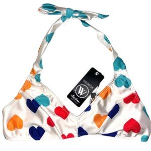 NWT WILDFOX Vintage Hearts Bikini Top ONLY Size Small